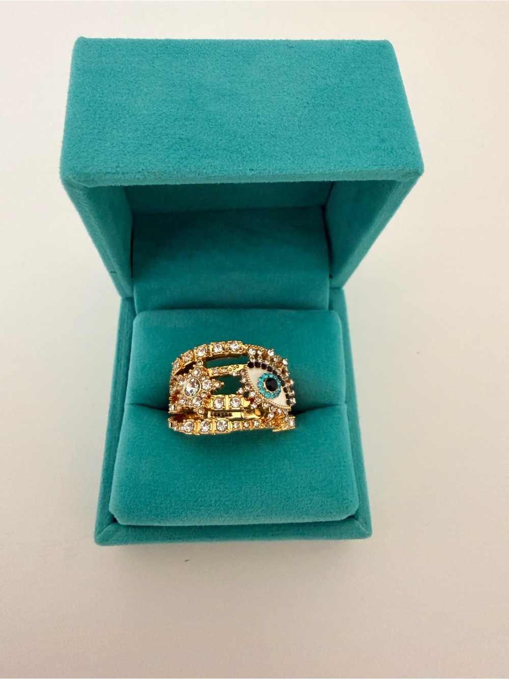 Kurt Geiger - Gold Crystal Statement Ring with Turquoise Accent